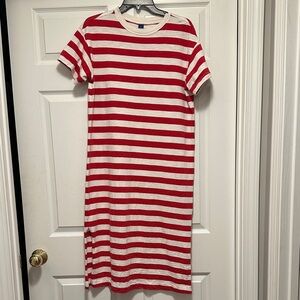 Old Navy Red and White Striped Midi Shift Dress